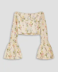 AGUA BENDITA Limoncello Pradera cropped floral-print linen top - White White