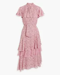 Mikael Aghal Lace-trimmed ruffled floral-print chiffon midi dress - Pink Pink