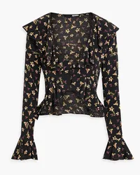 ROTATE Birger Christensen Cropped ruffled floral-print jacquard top - Black Black