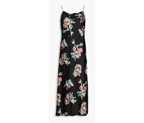 Draped floral-print satin maxi dress - Black