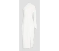 One-shoulder draped crepe midi dress - White