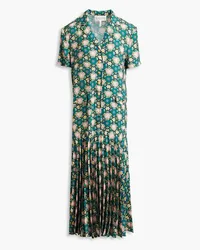 Saloni Sonia pleated printed satin-jacquard midi shirt dress - Green Green