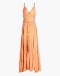 Zuhair Murad Lace-trimmed plissé silk-chiffon gown - Orange Orange