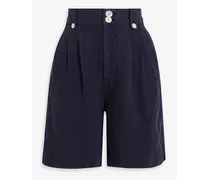 Drill pleated linen shorts - Blue