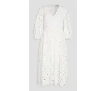 Embroidered cutout cotton-blend poplin midi dress - White