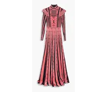 Bead-embellished velvet and lace gown - Pink