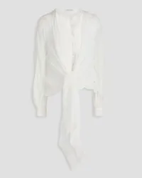 Alberta Ferretti Tie-front layered silk-voile and corded lace blouse - White White