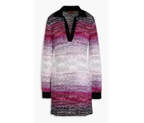 Cotton-blend crochet-knit mini dress - Purple