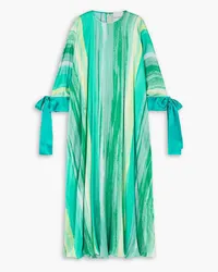 HALPERN Bow-detailed printed silk-satin kaftan - Green Green