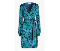 Metallic jacquard-knit wrap dress - Blue