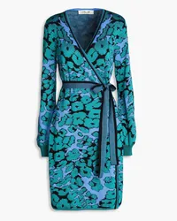 Diane von Furstenberg Metallic jacquard-knit wrap dress - Blue Blue