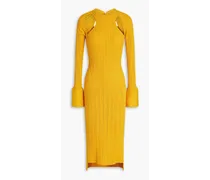Cutout ribbed wool-blend midi dress - Yellow