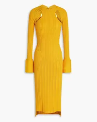 3.1 phillip lim Cutout ribbed wool-blend midi dress - Yellow Yellow