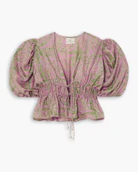 Hannah Lalita gathered floral-print silk blouse - Pink Pink