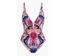 Ruched paisley-print swimsuit - Pink
