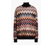 Crochet-knit wool-blend turtleneck sweater - Black