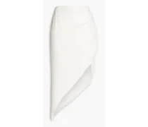 Elisa asymmetric ruched crepe midi skirt - White