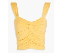 Ruched stretch-jersey top - Yellow
