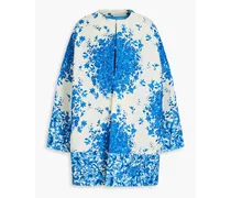 Oversized floral-print wool and silk-blend crepe coat - Blue
