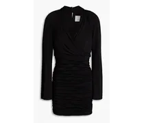 Tiffy wrap-effect ruched jersey mini dress - Black
