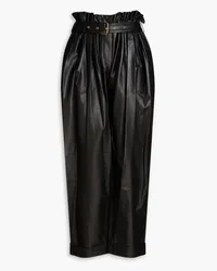 Balmain Belted pleated leather tapered pants - Black Black