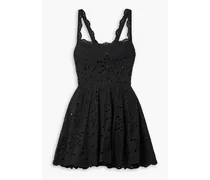 Nina pleated broderie anglaise cotton-blend mini dress - Black