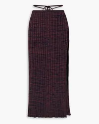 Christopher Esber Space-dyed ribbed-knit midi skirt - Burgundy Burgundy