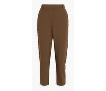 Cropped velvet-trimmed wool-blend tapered pants - Brown
