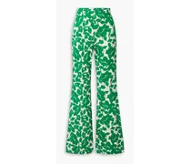 Floral-print jersey flared pants - Green