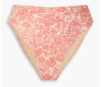Ruched floral-print high-rise bikini briefs - Orange