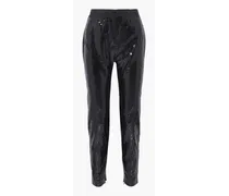 Faille-trimmed sequined tulle slim-leg pants - Black