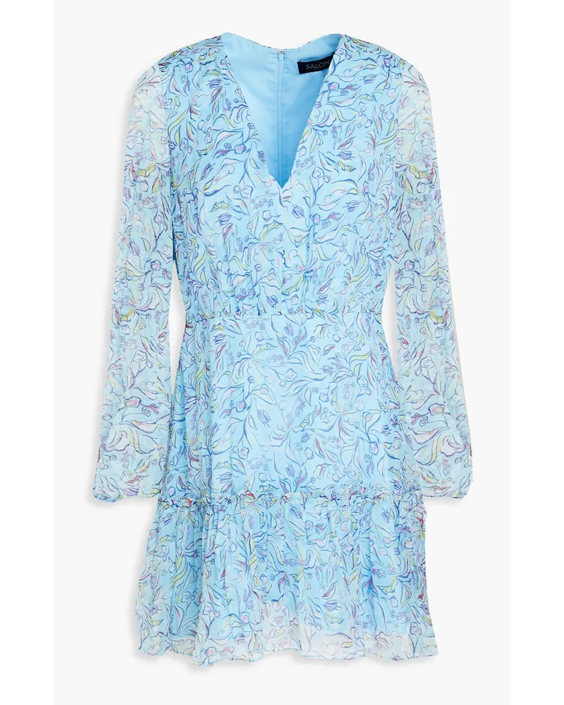 Saloni Devon floral-print silk-crepon mini dress - Blue Blue