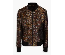Printed satin-jacquard bomber jacket - Brown
