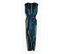Twisted striped satin maxi dress - Black