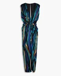 COSTARELLOS Twisted striped satin maxi dress - Black Black