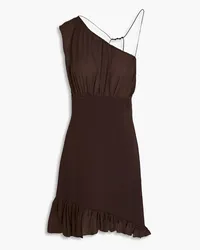 Frame Denim Asymmetric ruffled ponte and silk crepe de chine mini dress - Brown Brown