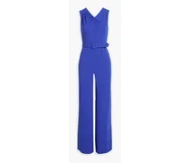 Belted pleated crepe jumpsuit - Blue