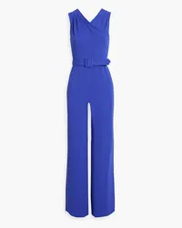 Badgley Mischka Belted pleated crepe jumpsuit - Blue Blue