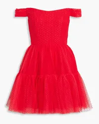 Monique Lhuillier Off-the-shoulder flocked tulle mini dress - Red Red