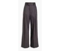 Pleated cotton-twill wide-leg pants - Gray