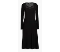 Lace-trimmed stretch-knit midi dress - Black