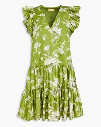 Erdem Dalia tiered floral-print cotton-poplin mini dress - Green Green