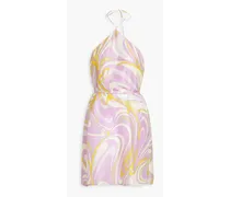 Silk-habotai halterneck mini wrap dress - Purple