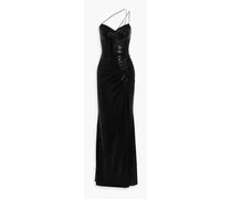 Ruched coated stretch-jersey gown - Black
