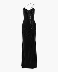 Marchesa Ruched coated stretch-jersey gown - Black Black