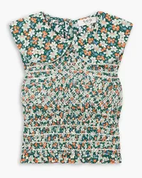 Sea Peggy smocked cutout floral-print cotton-poplin blouse - Green Green