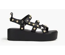 Studded leather platform sandals - Black