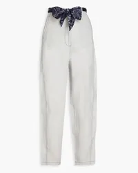 Emporio Armani Tie-detailed linen tapered pants - Gray Gray