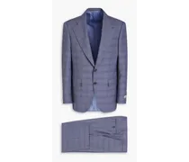 Checked wool and silk-blend suit - Blue