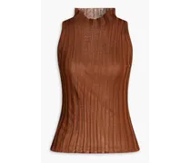 Ribbed-knit turtleneck top - Brown